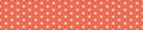 Red background with repeating geometric white pattern.
